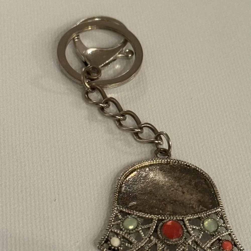 Moroccan‎ Style Hand Keychain Key Ring Silver Tone Multi-Color Beads